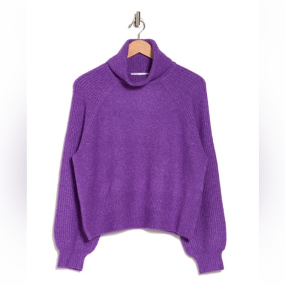 Elodie Bubble Sleeve Sweater Turtleneck Chunky Knit Purple Size XL - Picture 1 of 8
